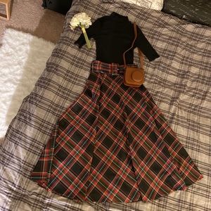Zara long retro plaid skirt with belt